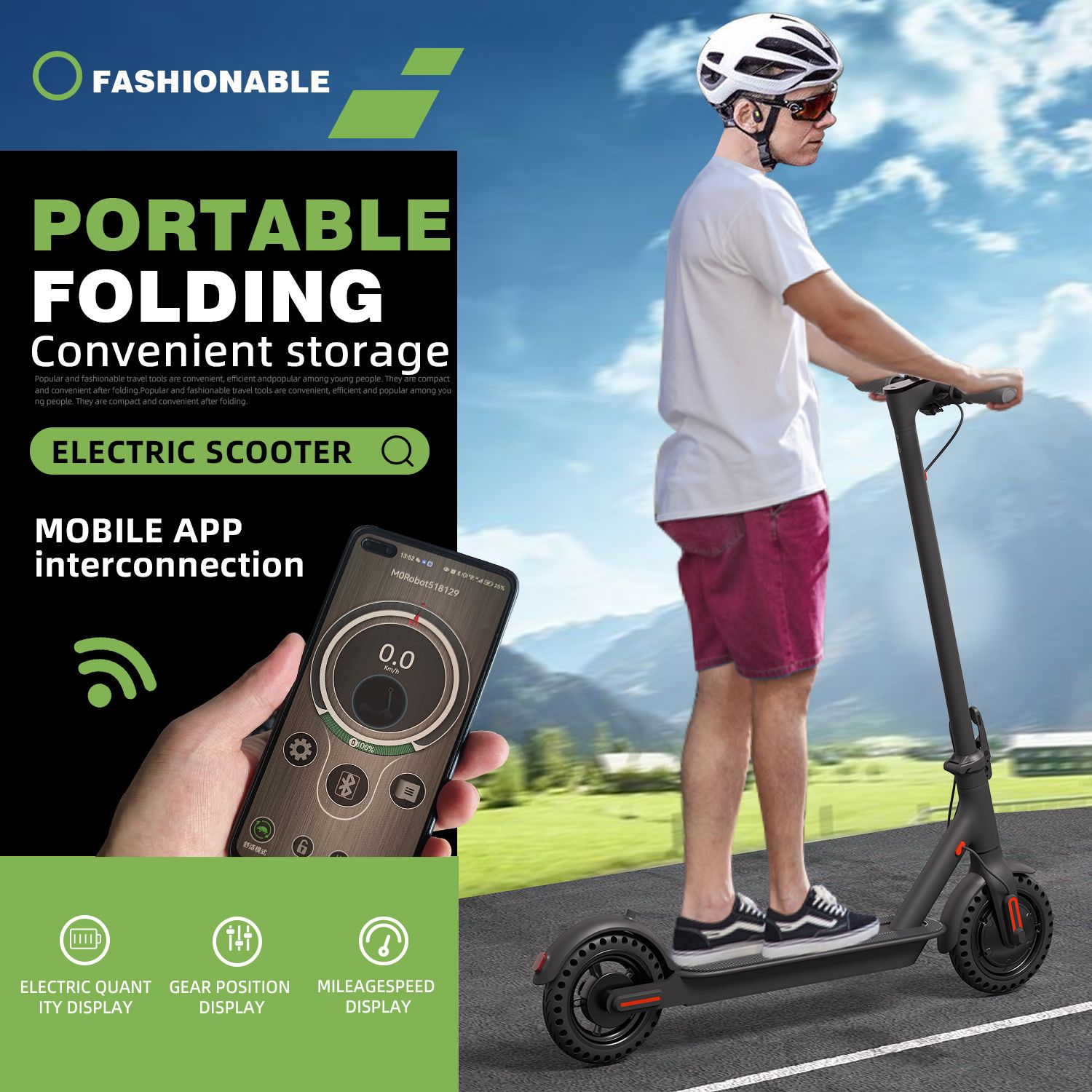 WHOSU J03 PRO Electric Scooter 8.5Tires Up to 17/22 Miles Range 350W Motor 19 MPH Portable Folding Commuting Electric Scooter Adults with Double Braking System and App